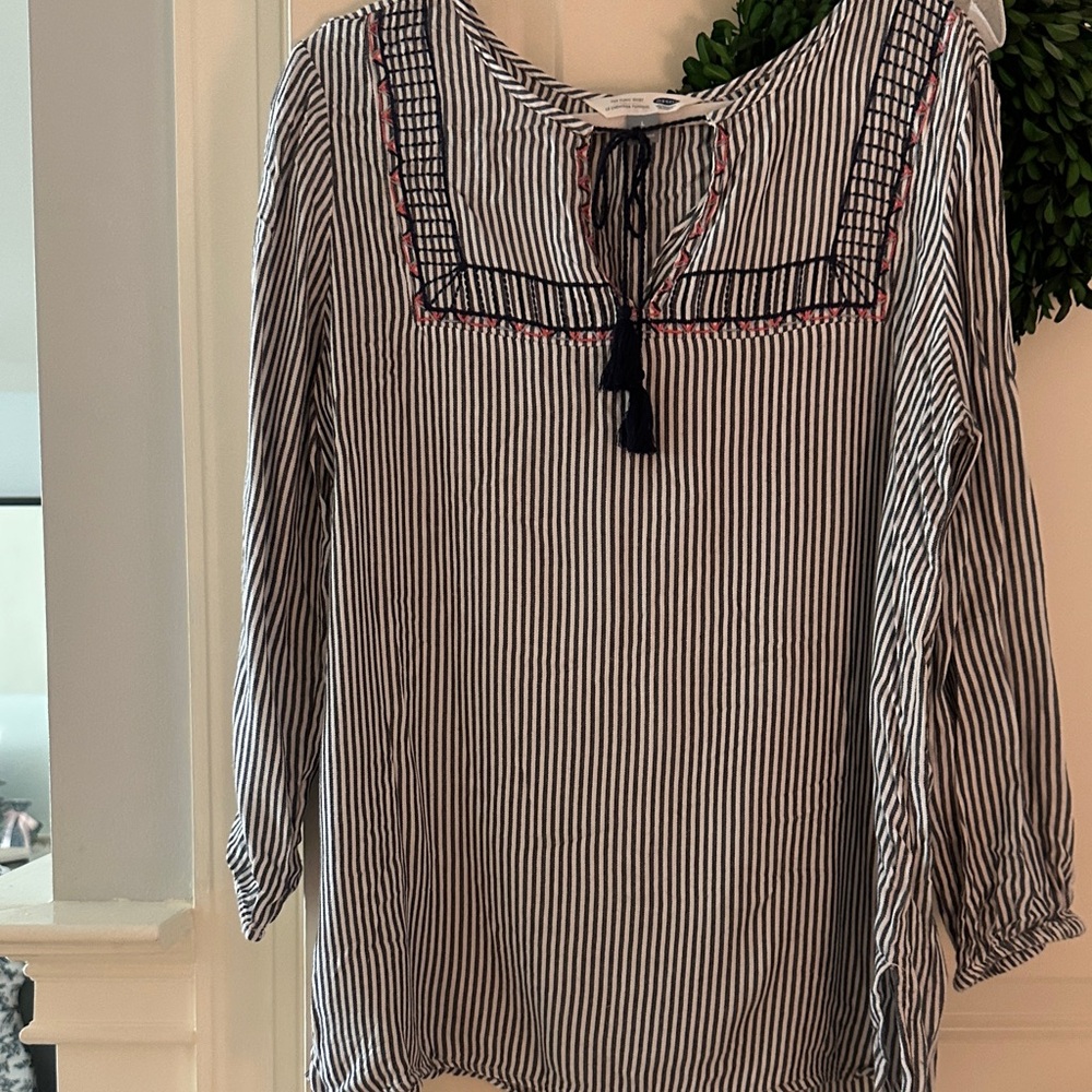 Old Navy Navy and White Striped Blouse